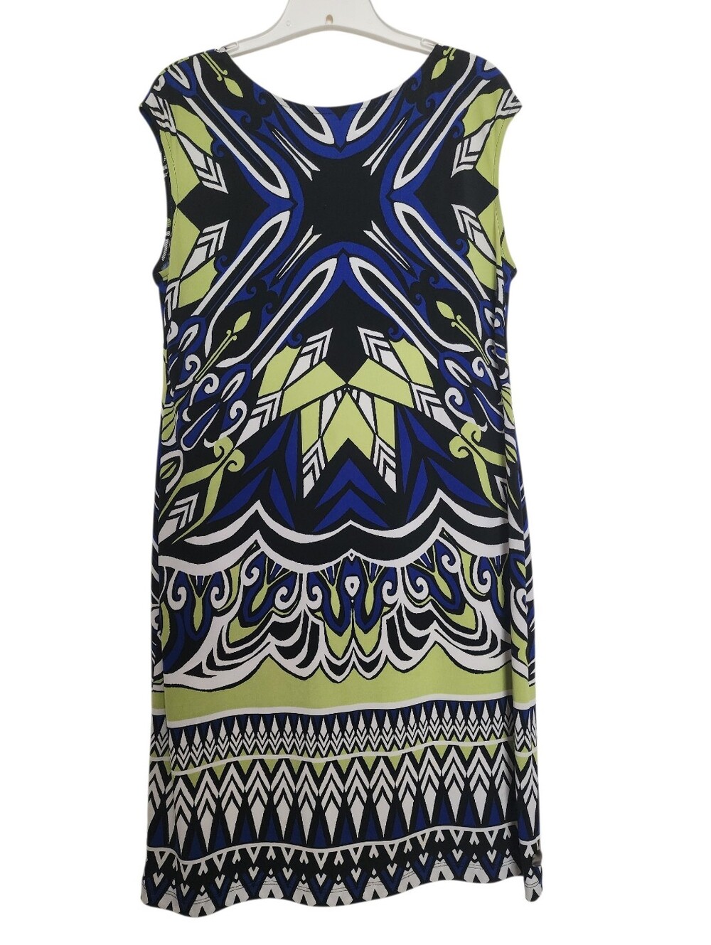 Chico's Blue, Lime Green & Black Sleeveless Stretchy Midi Shift Dress SZ 8